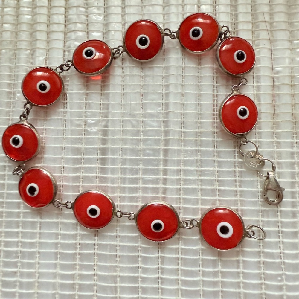 Sterling Silver Red Evil Eye Bracelet – 7.5”